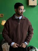 دورس یقه دار نیم زیپ شکلاتی