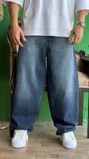 شلوار بگ بالونی آبی سورمه ای تینت سفید