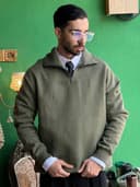 دورس یقه دار نیم زیپ سبز چمنی