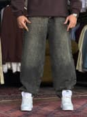 شلوار بگ بالونی طوسی دودی تینت زرد7056