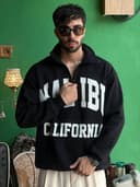 دورس یقه دار نیم زیپ مشکی چاپ دار